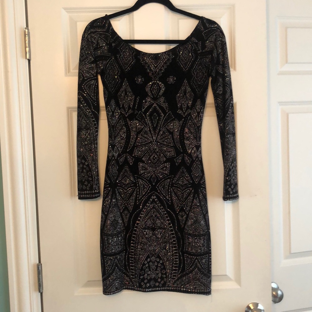 NORDSTROM long sleeve black sparkle dress